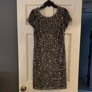 Adrianna Papell Glittering Silver Mini Dress